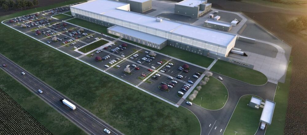 Aerial rendering of the Boeing MQ25 Manufacturing Facility in Mascoutah, IL